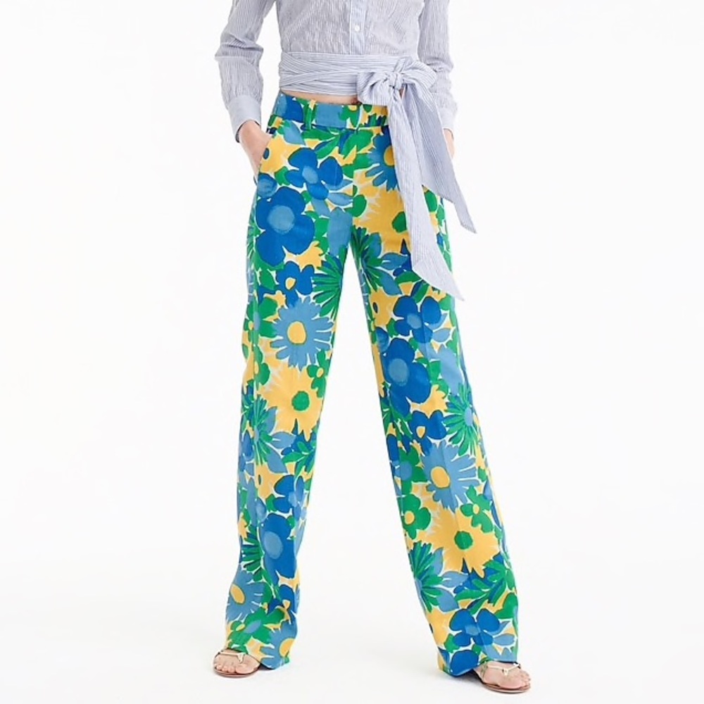 J Crew Floral Linen Pants Sz 12